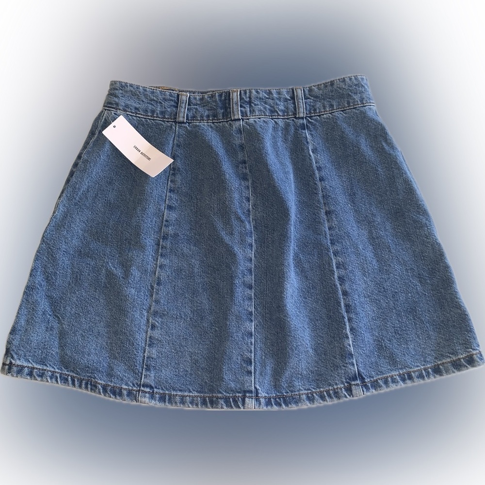 BDG Urban Outfitters Blue Denim A Line Mini Skirt Snap Button Front Pockets M - Picture 3 of 8